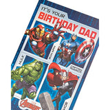 Marvel Avengers Dad birthday card by UK Greetings featuring superhero characters and vibrant design for special occasion.