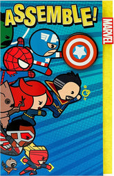 UK Greetings Marvel Avengers kawaii superhero birthday card featuring colorful, cute superhero illustrations on a cheerful greeting card.