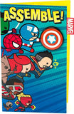 UK Greetings Marvel Avengers Kawaii cute superhero birthday card featuring colorful Avengers characters and playful design.