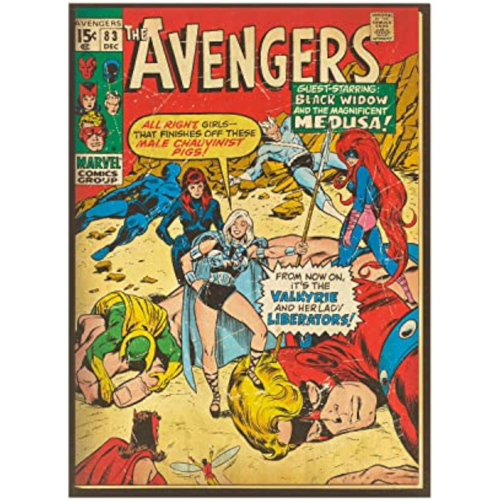 Marvel Avengers retro vintage comic book birthday card by UK Greetings showing colorful superhero comic illustrations.