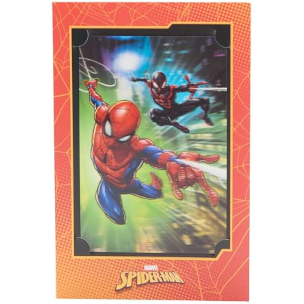 UK Greetings Marvel Spiderman 3D keepsake birthday card featuring Spiderman in a dynamic pose for boys' birthday celebrations.