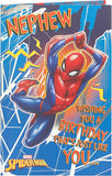 Marvel Spiderman nephew birthday card by UK Greetings, featuring Spiderman illustration on colorful greeting card.