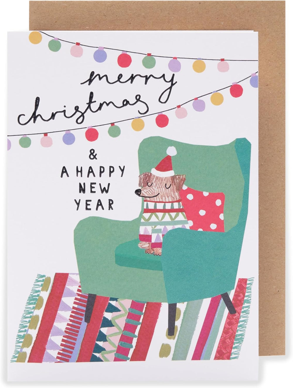 UK Greetings Christmas card with festive holiday design, featuring "Merry Christmas & a Happy New Year" message.
