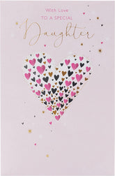 UK Greetings Mini Hearts Daughter Birthday Card featuring a charming heart design and colorful illustrations for special occasions