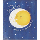 UK Greetings Moon Design Boyfriend Valentines Day Card showing a romantic moon illustration and heartfelt message inside.