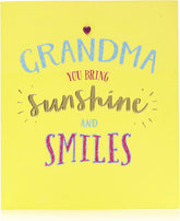 UK Greetings Mother's Day card featuring a cheerful design with sunshine and smiles for grandma, part of greeting cards collection.