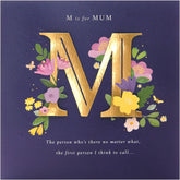 UK Greetings Mother's Day card with bold letter design in dark blue, includes envelope, 210 x 210mm greeting card.