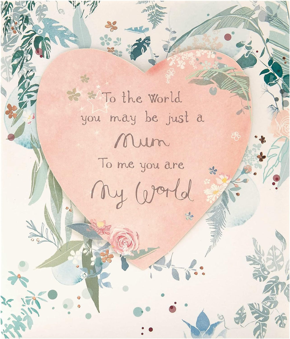 UK Greetings Mother's Day card with envelope featuring a heart and leaves design, 159 x 184mm, greeting card for special occasions.