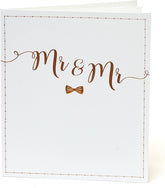 UK Greetings Mr. and Mr. congratulations wedding card for same-sex couples, featuring colorful design and festive message.