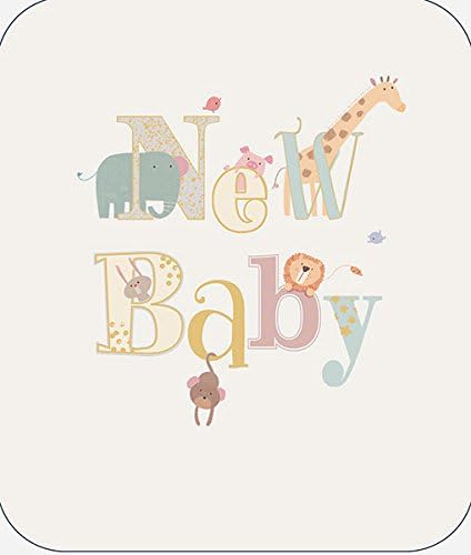 New baby boy zoo animal greeting card with envelope from UK Greetings, featuring colorful animal illustrations for celebrating a new arrival.