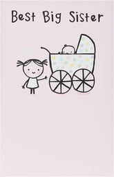 UK Greetings New Big Sister congratulations card featuring colorful design and heartfelt message for celebrating a new sister.