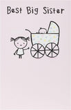 UK Greetings New Big Sister congratulations card featuring colorful design and heartfelt message for celebrating a new sister.