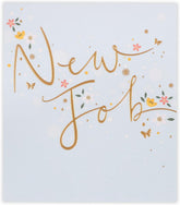 UK Greetings New Job floral and butterfly design greeting card with colorful flowers and delicate butterfly illustrations.