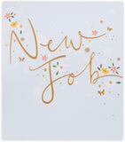 UK Greetings New Job floral and butterfly design greeting card with colorful flowers and delicate butterfly illustrations.