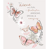 UK Greetings Niece birthday card featuring colorful, fun, and heartfelt designs celebrating a fantastic, awesome, and special niece.