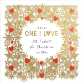 UK Greetings One I Love All I Want Is You 3D Cut Out Luxury Christmas Card with festive holiday design and elegant greeting details.