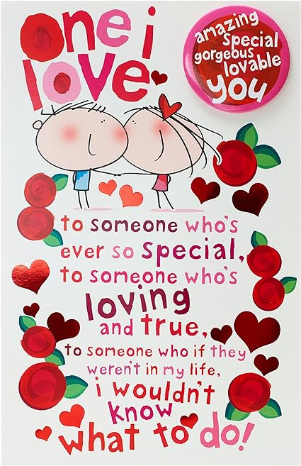 UK Greetings One I Love birthday card with badge, featuring colorful design and heartfelt message for special occasions.