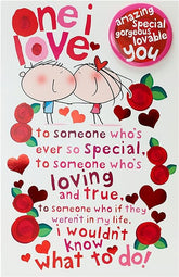 UK Greetings One I Love birthday card with badge, featuring colorful design and heartfelt message for special occasions.