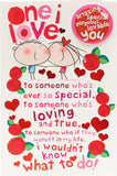 UK Greetings One I Love birthday card with badge, featuring colorful design and heartfelt message for special celebrations.