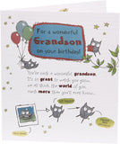 UK Greetings birthday card featuring an owl illustration and sentimental verse for grandson, perfect for celebrating special occasions.