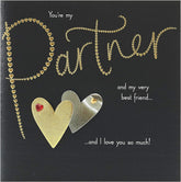 UK Greetings partner Valentine's Day card for him or her with dark and gold design, includes envelope, greeting card for special occasions.