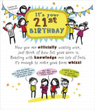 UK Greetings Party Friends 21st Birthday humorous greeting card featuring a wise and cute design for celebrating a 21st birthday.