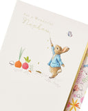 UK Greetings Peter Rabbit birthday card for nephew, featuring colorful Peter Rabbit illustration on a cheerful greeting card.