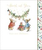UK Greetings Peter Rabbit Christmas greeting card featuring Peter Rabbit and friends with festive holiday message.