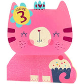 Pink cat 3rd birthday greeting card from UK Greetings featuring a cute illustration, perfect for celebrating a young child's special day.