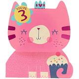 Pink cat-themed 3rd birthday greeting card from UK Greetings, featuring colorful illustrations perfect for celebrating a child's birthday.