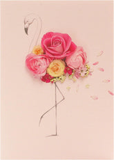 Pink floral flamingo birthday card from UK Greetings featuring vibrant floral designs and a cheerful flamingo illustration.