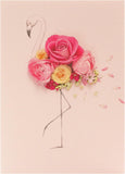 Pink floral flamingo birthday card from UK Greetings featuring vibrant floral designs and a cheerful flamingo illustration.