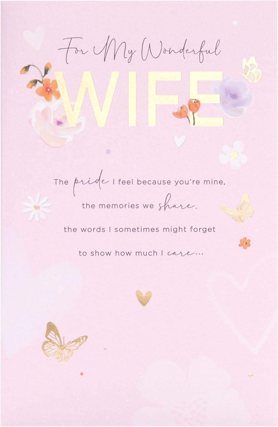 Pink and gold design wife birthday greeting card by UK Greetings featuring elegant decorative elements.