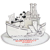 UK Greetings pop-up Mickey Mouse Steamboat Willie birthday card featuring classic Disney character design and vibrant colors.