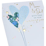 UK Greetings Pretty Hearts Design Mum and Dad anniversary greeting card with colorful heart illustrations and heartfelt message.