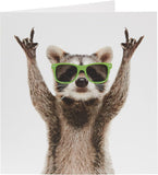 UK Greetings raccoon design birthday card featuring colorful raccoon illustration, perfect for celebrating special occasions.