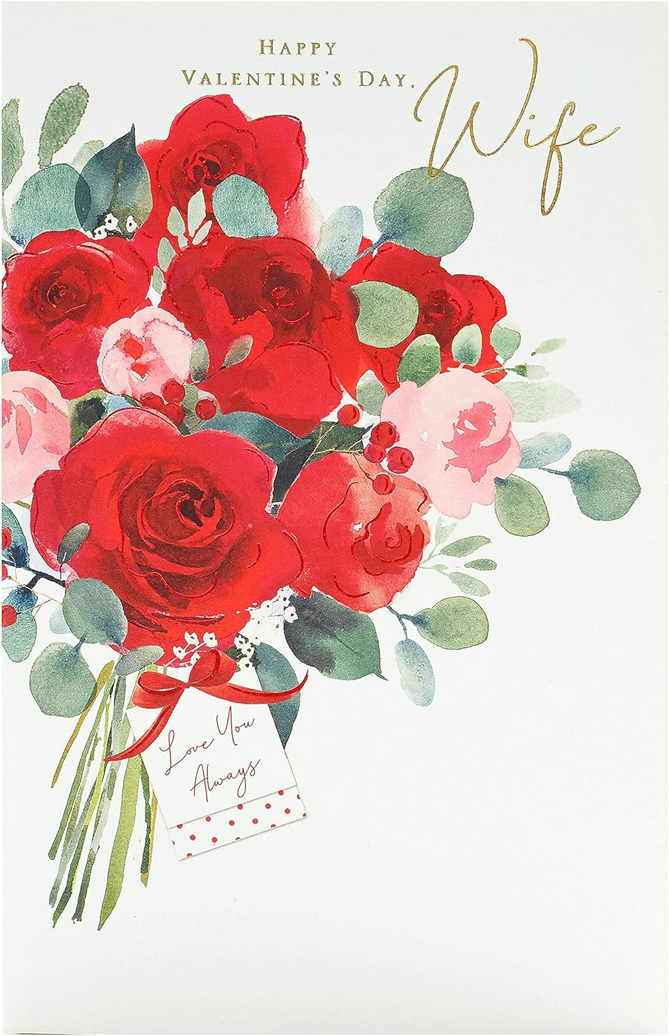 UK Greetings romantic Valentine's Day card for wife, featuring floral and heart designs, perfect for expressing love on special occasions.