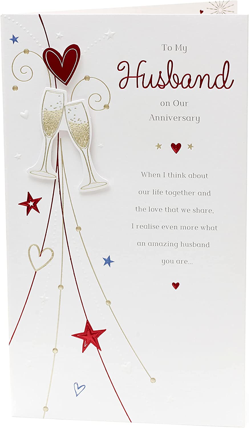UK Greetings romantic husband anniversary card with heartfelt verse, featuring floral design and elegant message for special celebration.