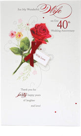 UK Greetings Ruby Anniversary Card for wife with romantic message inside, elegant greeting card for special celebration