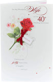 UK Greetings Ruby Anniversary greeting card with romantic message inside for wife, featuring elegant design and heartfelt sentiment.