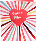 UK Greetings Secret Admirer Guess Who? Valentine's Card showing a colorful, playful design for romantic greeting card occasions.