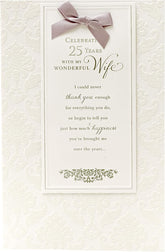 UK Greetings Silver 25th Wife wedding anniversary greeting card with romantic message inside and elegant silver design.