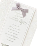 UK Greetings Silver 25th Wife Wedding Anniversary Card with romantic message inside, featuring elegant silver design and heartfelt sentiments.