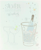 UK Greetings Silver Anniversary greeting card with gems and sequins, featuring elegant 25th anniversary design and metallic accents.