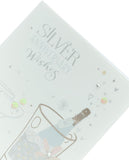 UK Greetings silver anniversary greeting card with shimmering gems and sequins, celebrating 25 years with elegant design.