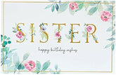 UK Greetings Simply Traditional Sister Birthday Card with floral design, featuring colorful flowers and heartfelt message.
