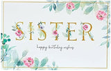 UK Greetings Simply Traditional Sister Birthday Card with floral design, featuring colorful flowers and heartfelt message.
