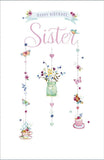 UK Greetings Sister Birthday Card featuring colorful floral design, perfect for celebrating a special sister's birthday.