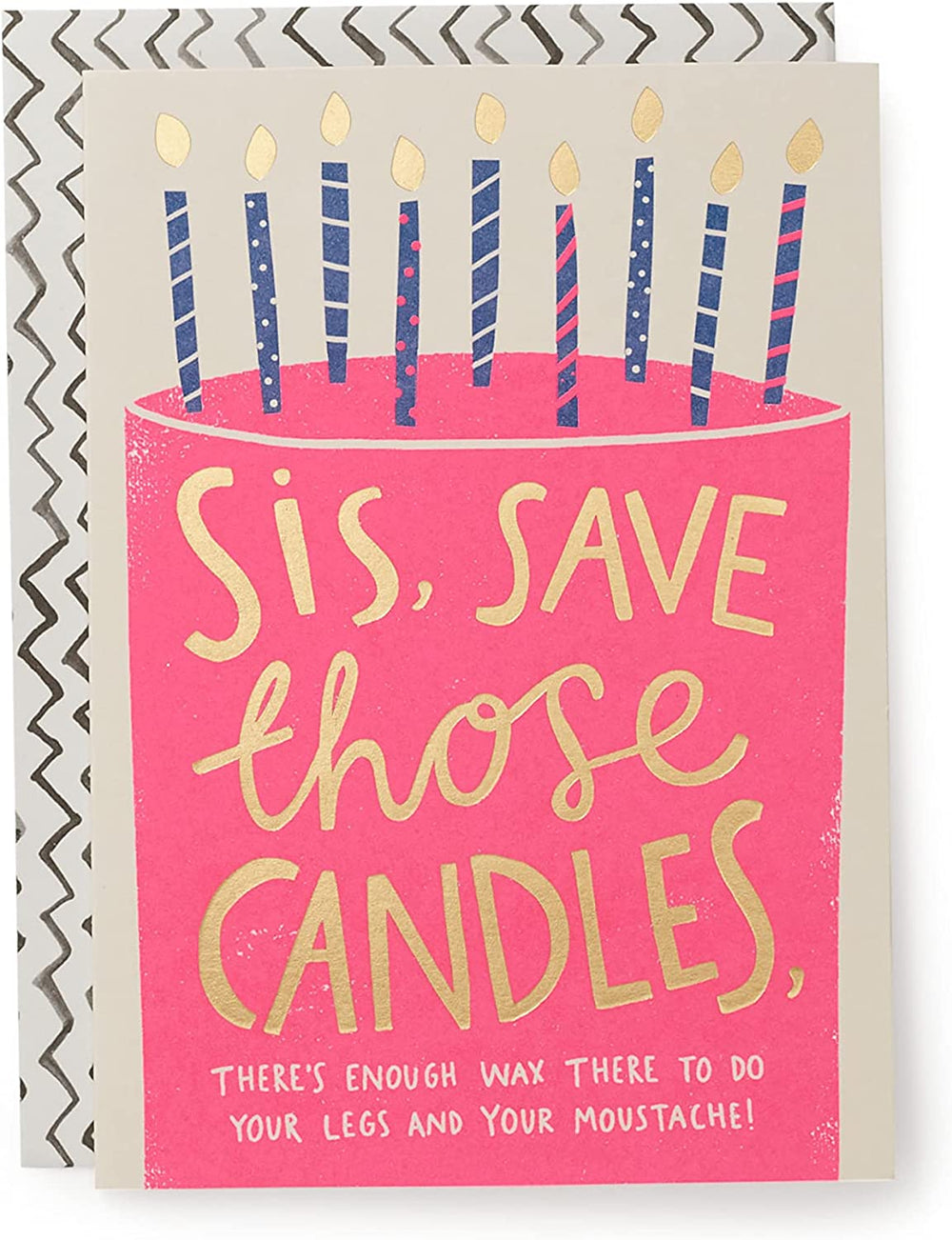 UK Greetings Sister Birthday Card featuring a "Save the Candles Sis" message, with colorful birthday-themed design and illustrations.