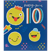 Bright and colorful UK Greetings Smiley Faces 10th Birthday Card featuring cheerful smiley face illustrations.